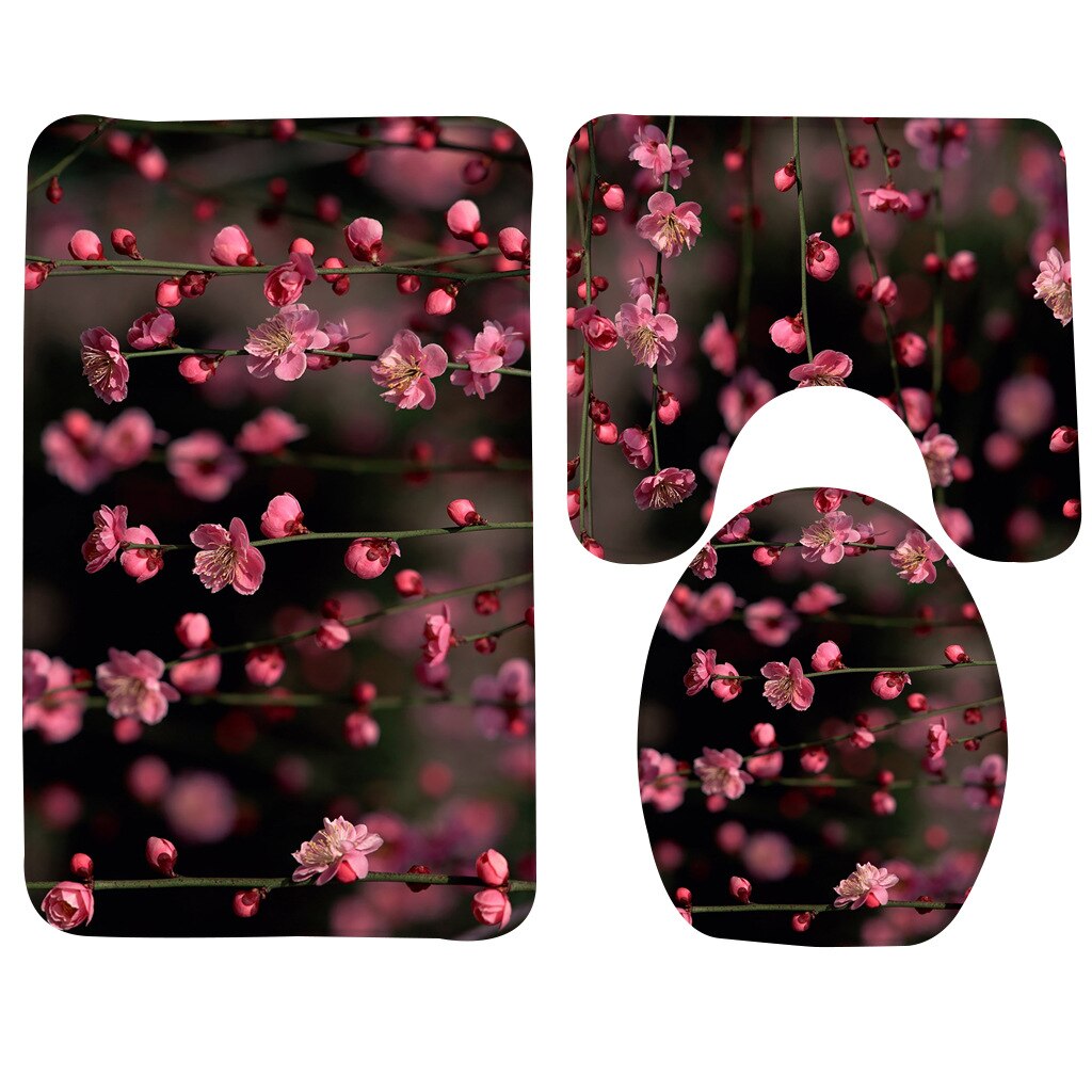 3 Pcs Bath Mat Set Rose Pattern Toilet Mat for Three Sets of Bath Mat Anti Slip Bathroom Rugs and Carpets: 005