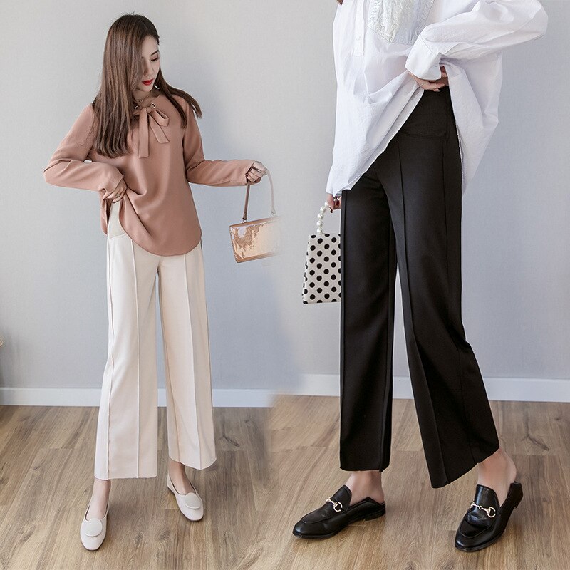 Length Thin Wide Leg Maternity Pants Elastic Waist Belly Trousers Clothes for Pregnant Women Formal Work Pregnancy