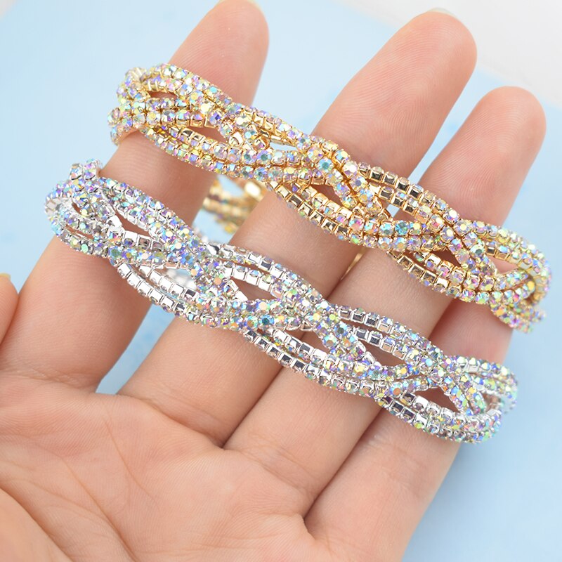 Kristall Charme Armbänder frauen Gold Silber Überzogene Strass Armbinde Strang Armbänder Hochzeit Braut Partei Schmuck