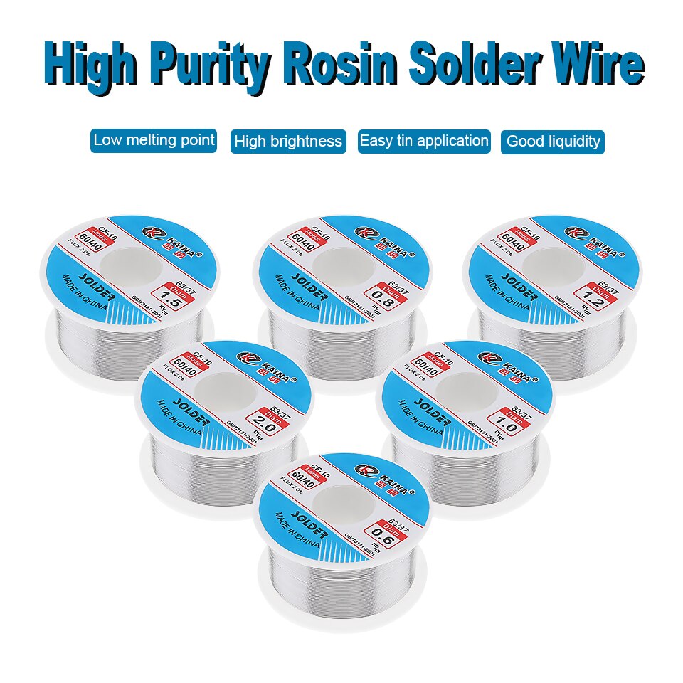 Alambre de soldadura kaina 0,5/0,6/0,8/1/1.2/1.5/2.0mm alambre de soldadura 100g 60/40 FLUX 2.0% estaño para soldadura sin plomo para aluminio