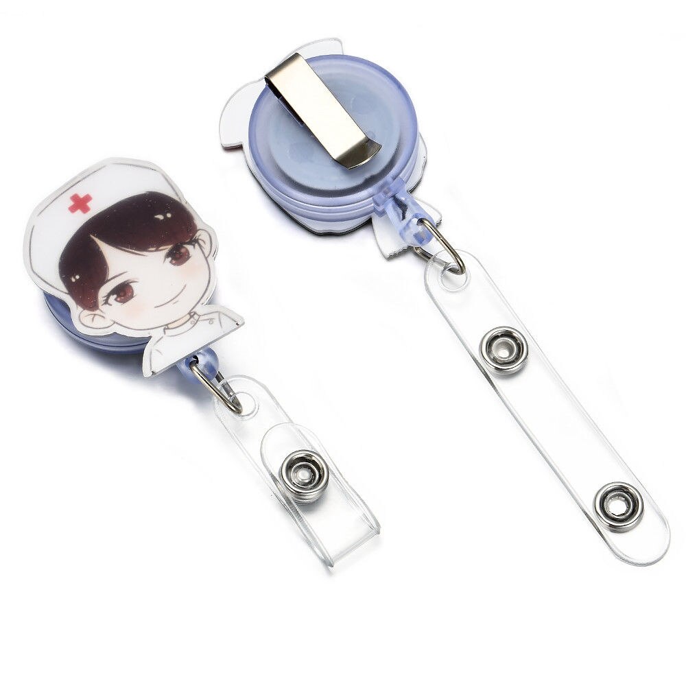 1Pcs Cute Cartoon Mini Retractable Badge Reel Nurse Lanyards ID Name Card Badge Holder Clip Student Nurse Badge Holder