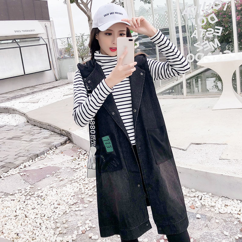 Chaleco vaquero largo de talla Extra grande para mujer, chaqueta holgada con capucha, abrigos sin mangas, ropa de calle para primavera, f532, novedad