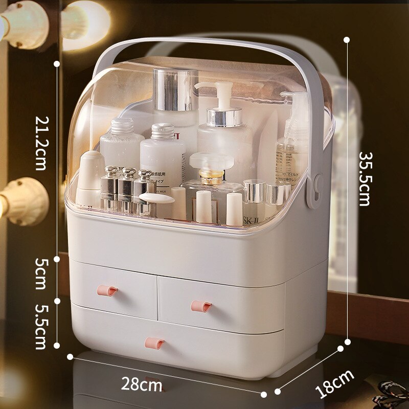 Armario de maquillaje de escritorio con pie de madera, organizador tipo cajón para baño, cosméticos, tocador de gran capacidad, caja de almacenamiento: Style 3  White 3L