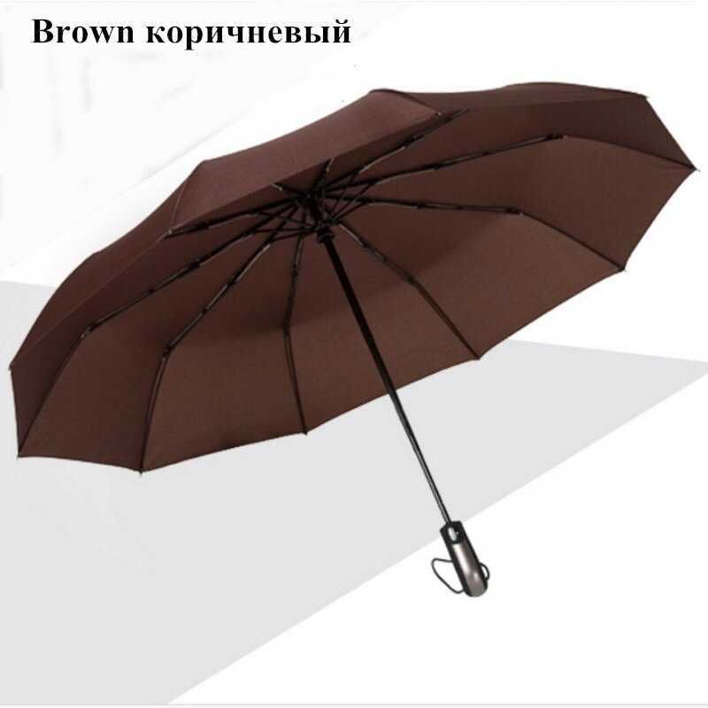 Wind Resistant Three Folding Automatic Umbrella Rain Women Auto Luxury Big Windproof Umbrellas Men Frame Windproof 10K Parasol: Brown
