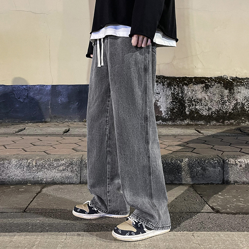 2023 männer Jeans Koreanische Ausführung Schüler lässig Hosen hoch Straße Gerade verlieren Breite Bein Jeans Schwarz Grau Blau ausgebeult Jeans: XXXS / Braun