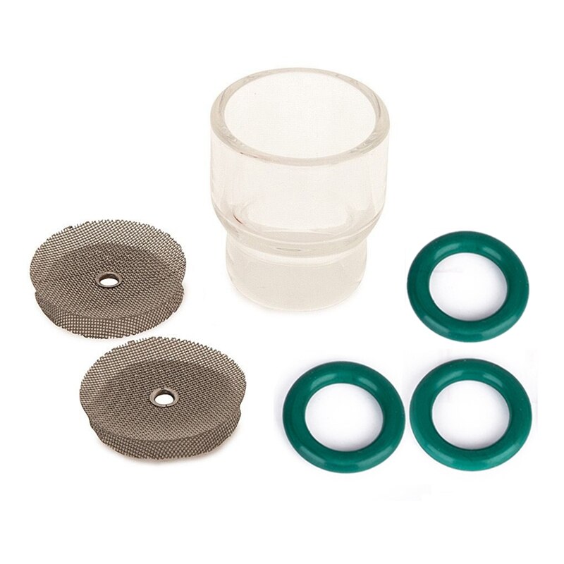 Pyrex tig sveisekoppsett til tigbrenner wp -9 & wp -17 gasslins 1.6mm og 2.4mm #12 størrelse kopp med filtre i rustfritt stål
