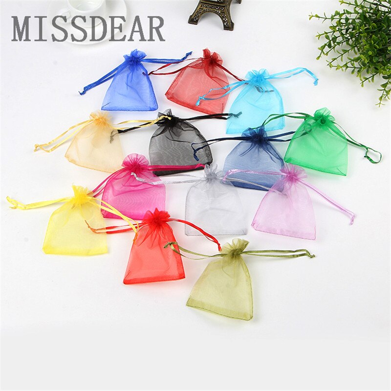 100pc/lot 5x7cm Organza Bags Christmas Bag Wedding Drawable Voile Jewelry Packaging Bags Mini Pouches Bags