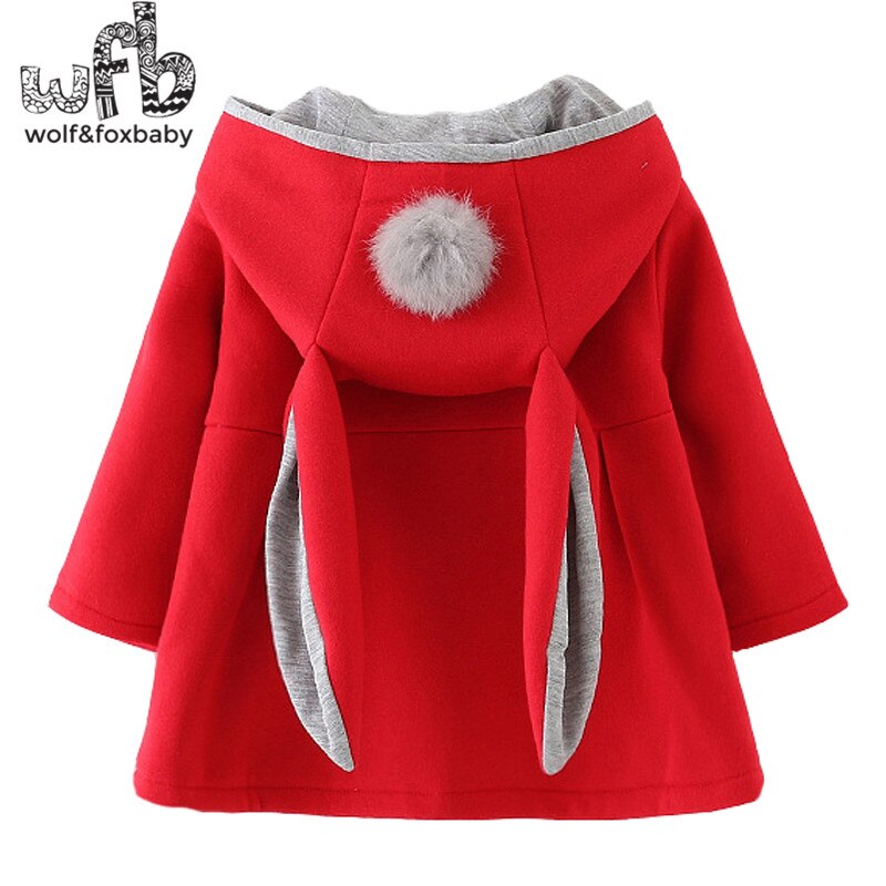 Retail 0-3 years coat cartoon Rabbit Ear Hooded solid color full-sleeves Warm cute kids children spring autumn fall winter