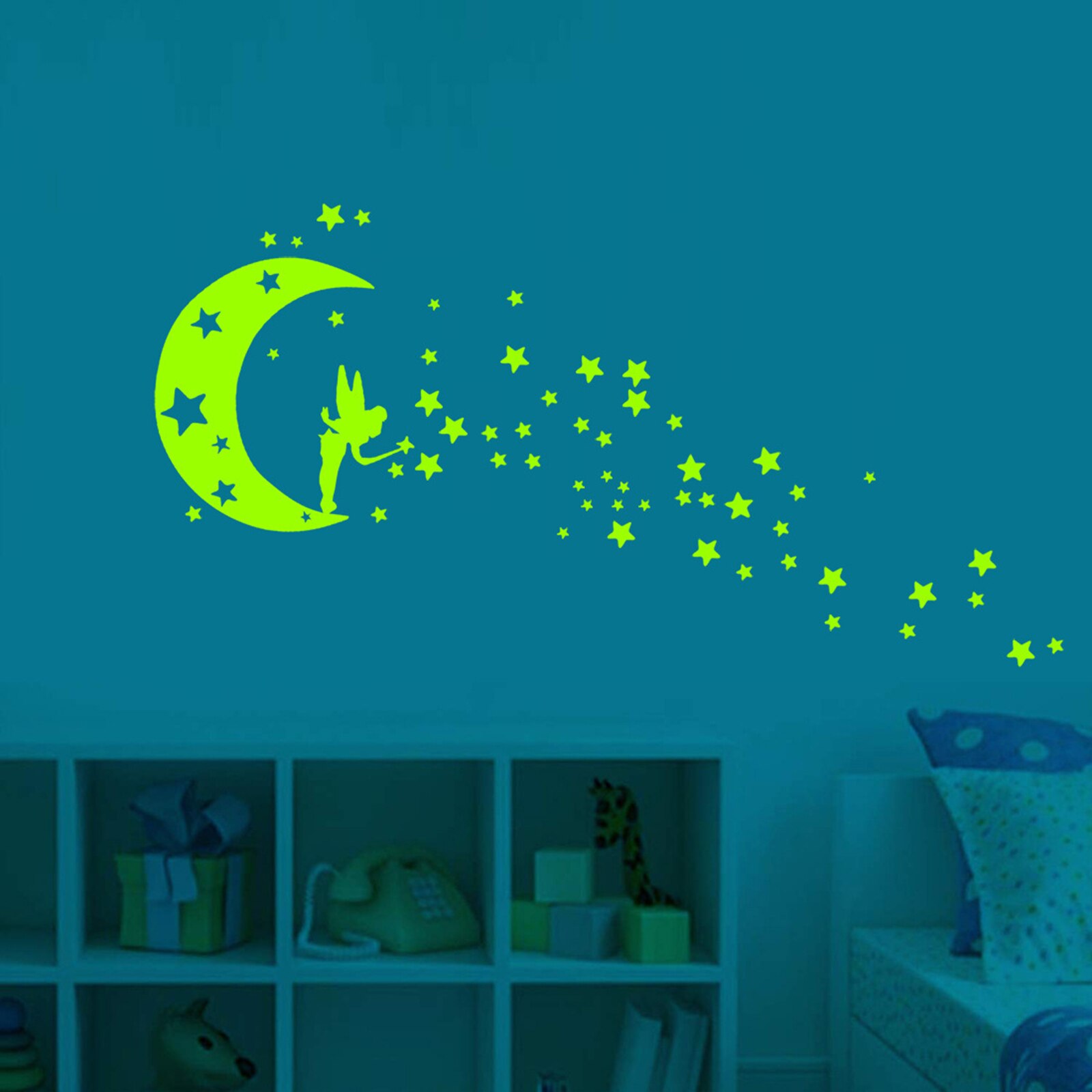 Fluorescent Wall Stickers Glow In The Dark Removable Self-adhesive Stars Moon Angel Luminous Wall Decal for Kids Bedroom J99