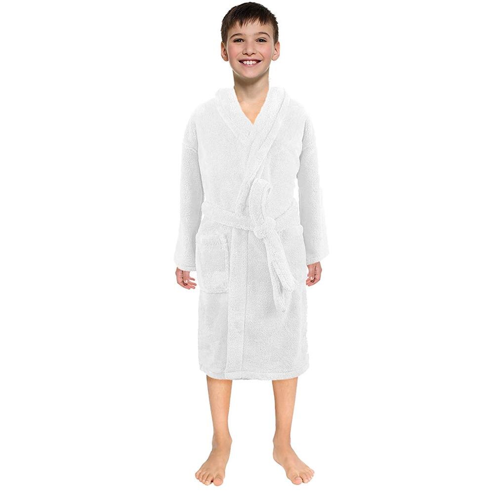 Leuke Kinderen Nachtkleding Flanel Hooded Badjassen Night-Gewaad Pyjama Peuter Baby Jongens Meisjes Flanellen Badjas. Kids Kleding: WHITE / 6-8 Years