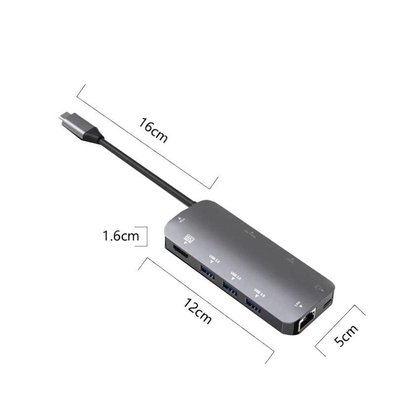 Usb C Hub, 9-In-1 Type C Adapter Met 4K Hdmi, 60Hz Vga, 1Gbps RJ45 Ethernet, 3 Usb 3.0 Poort, Sd/Tf Kaartlezer, 60W Pd Opladen Po
