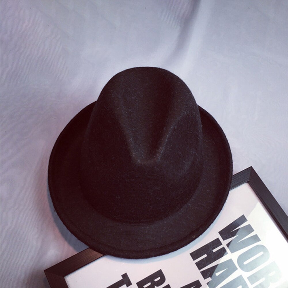 Bred fladstift sort flad kant filt jazz hat efterår vinter bowler hatte til kvinder mænd prom party cap ensfarvet gorra: 1