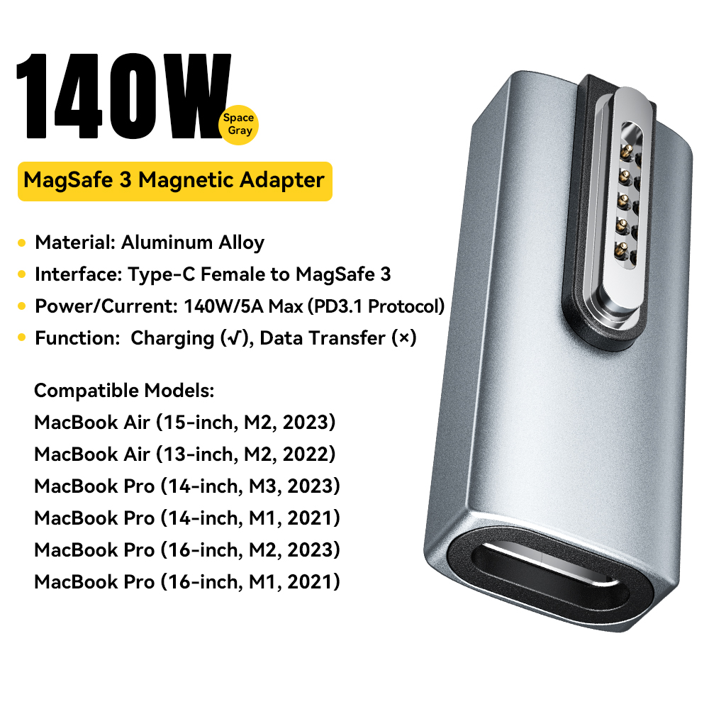 Essager Magsafe3 magnetic adapterType-C Converter 140W USB-C Magnetic Adapter Connector Laptop PD Charging Plug For MacBook: Default Title
