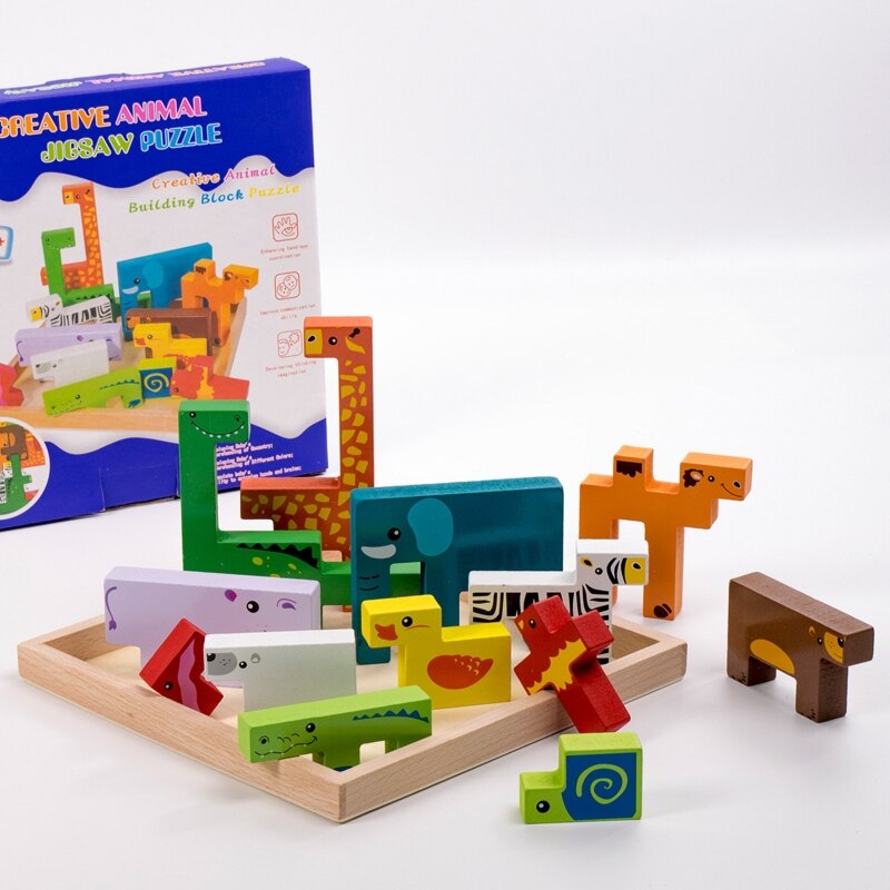 3D Dier Puzzels Kubus Houten Speelgoed Baby Houten Educatief Speelgoed Jigsaw Voor Kind