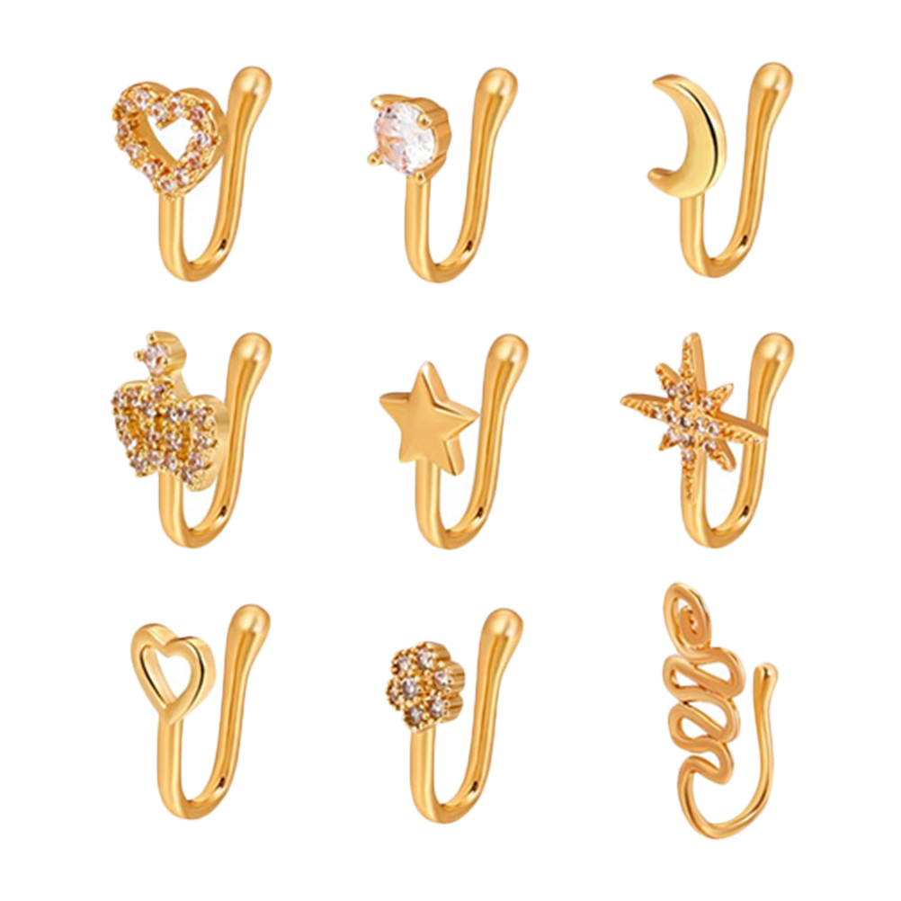 9pcs Nose Rings Copper Nose Cuff Clip Nose Decor for Girls: Default Title