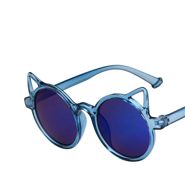 Cute Red Cat Ear Kids Sunglasses Girls Pink Purple White Children Glasses Baby Boys Round Eyeglasses Trends Party Outdoor: Blue