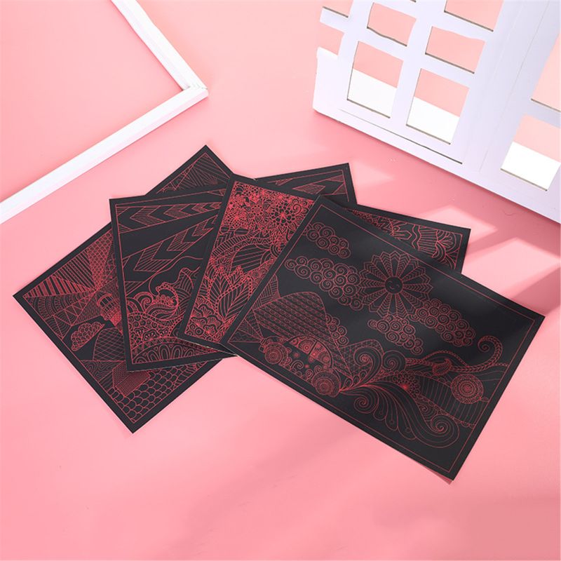4 Stuks 11 "X 8" Scratch Papier Kunst Set Voor Kinderen Scratch Off Arts Black Scratch Off Art voor Kids Jongens Meisjes