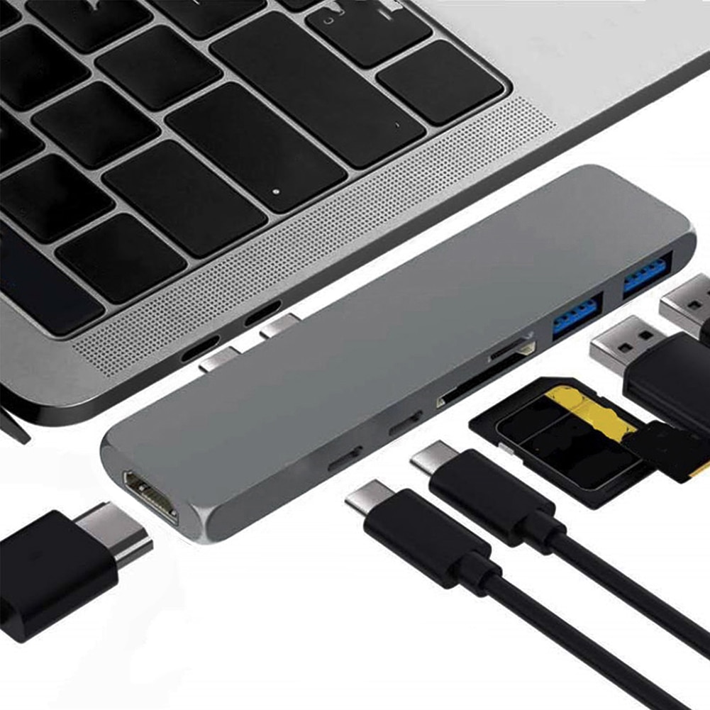 Base multifuncional 7 en 1 para Apple Laptop, concentrador Dual tipo C con adaptador USB