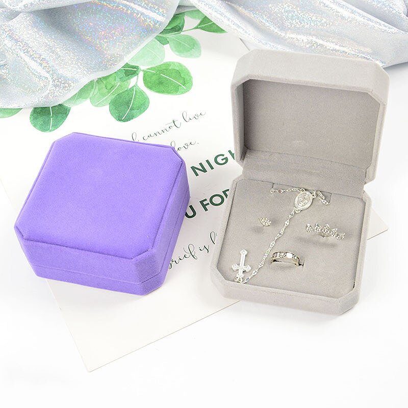 Velvet Jewelry Box For Earrings Necklace Set Display Square Packaging Box Jewellery Organizer Girls Box