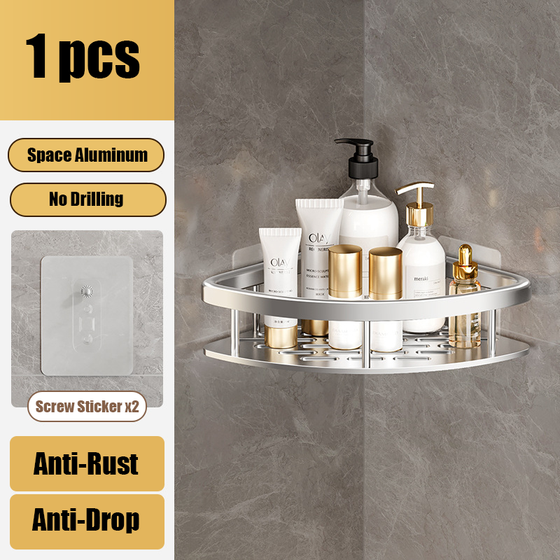 Bathroom Shelves Aluminum Alloy Shower Corner Shelf Shampoo Rack No Drill Kitchen Organizer Wall Shelf Bathroom Accessories: light yellow