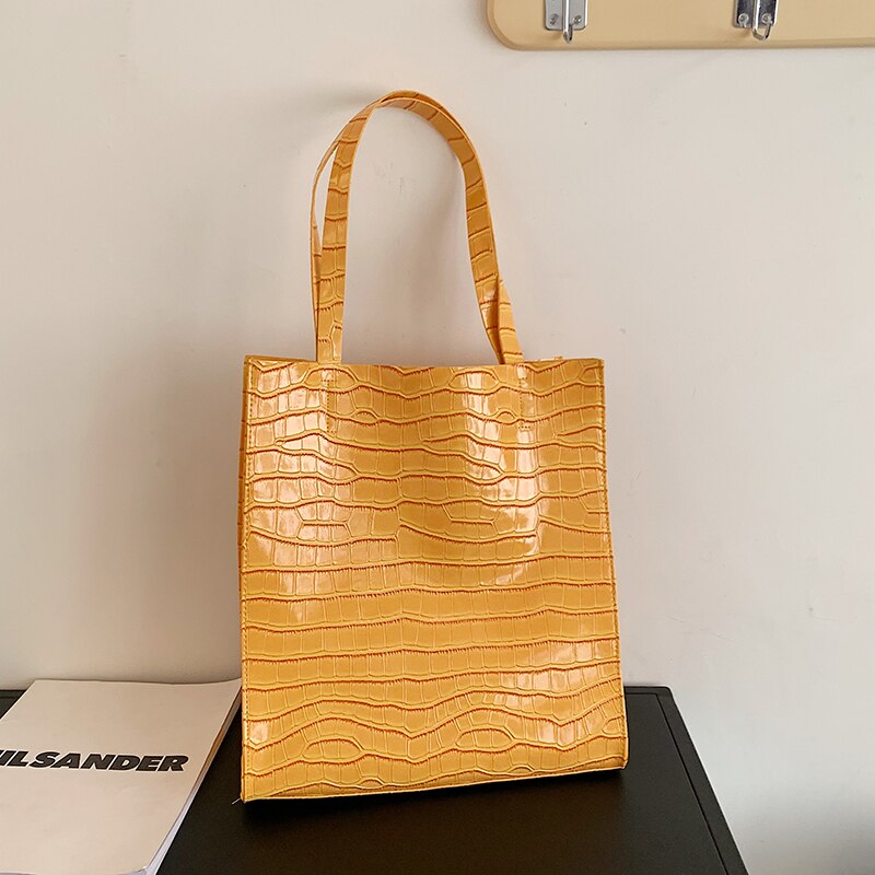 Mode Krokodil Patroon Lederen Schoudertassen Voor Vrouwen Grote Capaciteit Totes Bag Handtassen Van Crossbody Tas: YELLOW