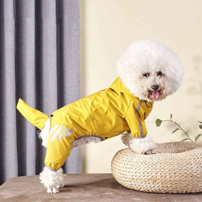 Dog Raincoat Waterproof Dog Rain Jacket with Hood Rain Coat with Leash Hole Lightweight four legs raincoat for Small Medium Dogs: S / Silver