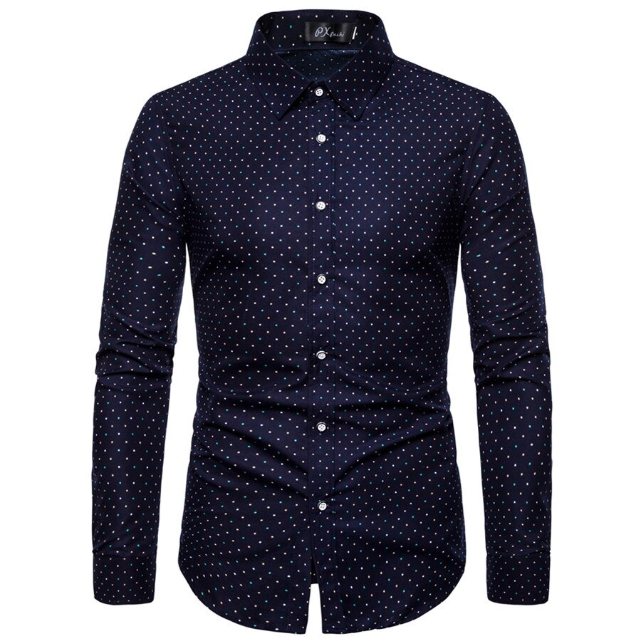 Herreskjorte NORMOV Casual - Langærmet, Turn-down Krave, Prikket, Bomuld: 5xl