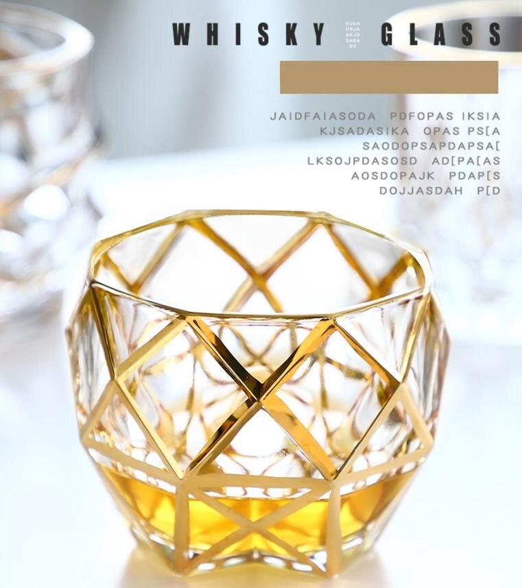 European Classical Thick Crystal Outline In Gold Luxurious Whiskey Tumbler Old Fashioned Verre Whisky Glass Chivas Vodka Cup