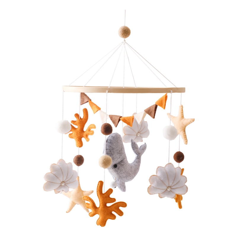 Campana para cama móvil para cuna de bebé, sonajero de madera de ganchillo, colgante de estrellas, campana para cama, juguetes para recién nacido, soporte para cuna cómodo, juguetes colgantes,: Naranja