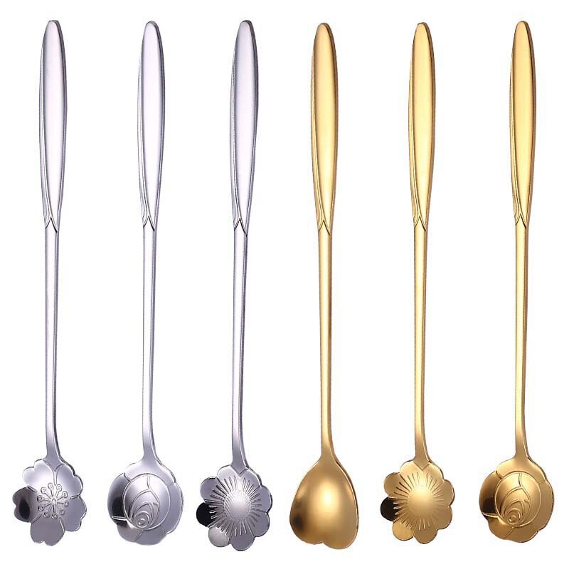 Acier inoxydable cerisier fleur cuillère créativité pétale longue poignée vaisselle mélange café crème glacée cuillères à café Gadgets de cuisine