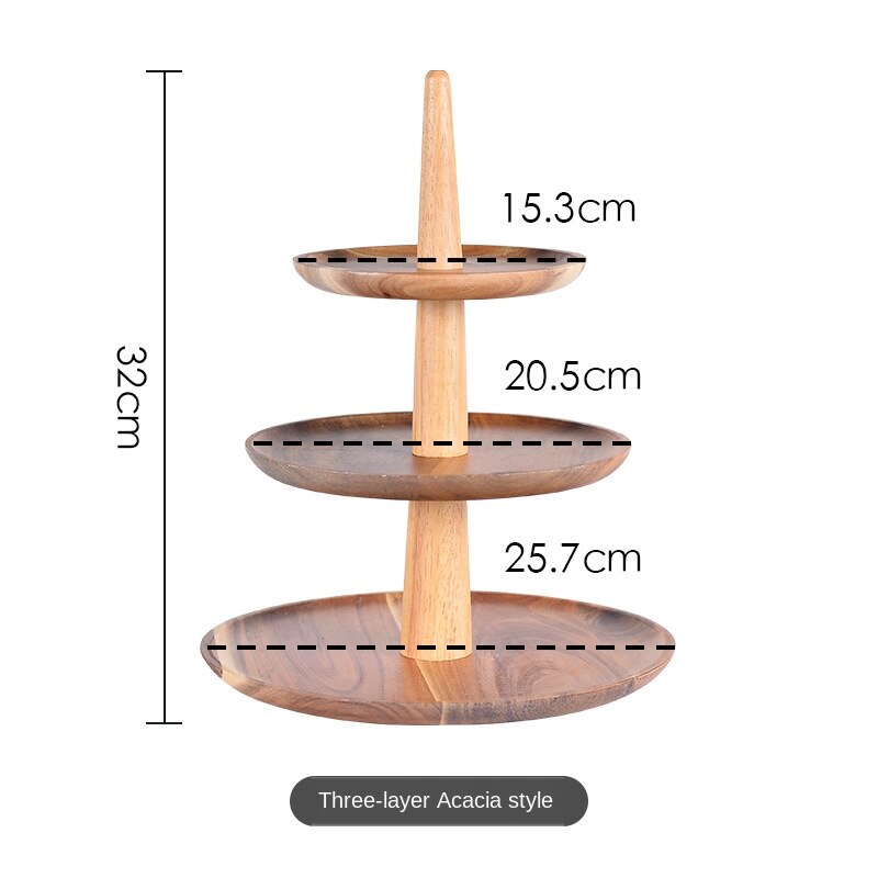 Hout Taart Plaat Snack Opslag Trayserving Platter Drie-Layer Plaat Hotel Buffet Multilayer Fruit Snacks Plaat Effen Fruit Plank: 3 Layers Acacia