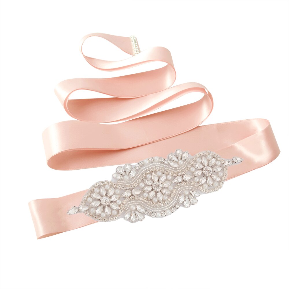Glänsande kristallbröllopsbälten för kvinnor brudklänning bälte elfenbensklänning strass barnbälte marockanskt bröllopsbälte stenpärlband: Vintage rosa