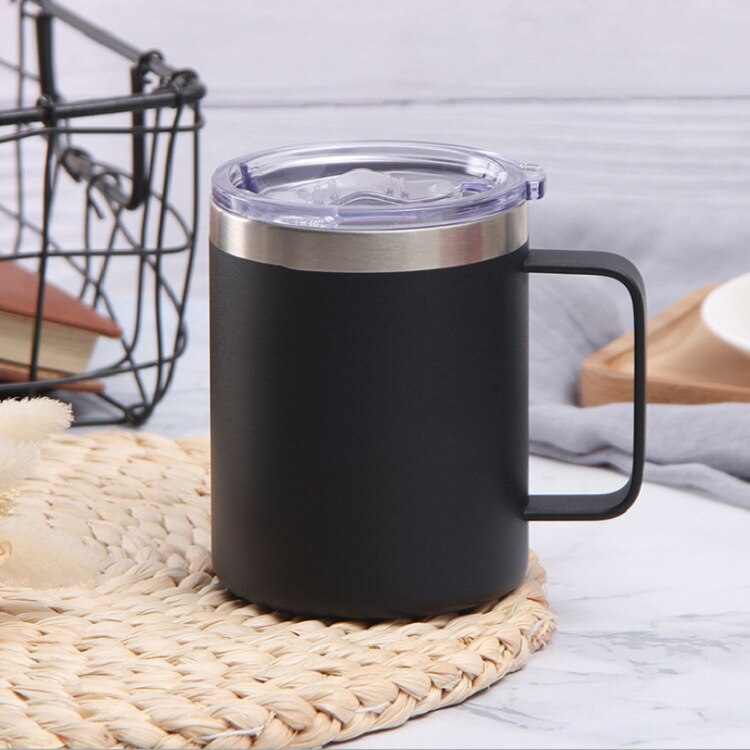 12/14oz Simple American Stainless Steel Coffee Cup Solid Color Double-layer Office Insulation Mug: 12oz / black