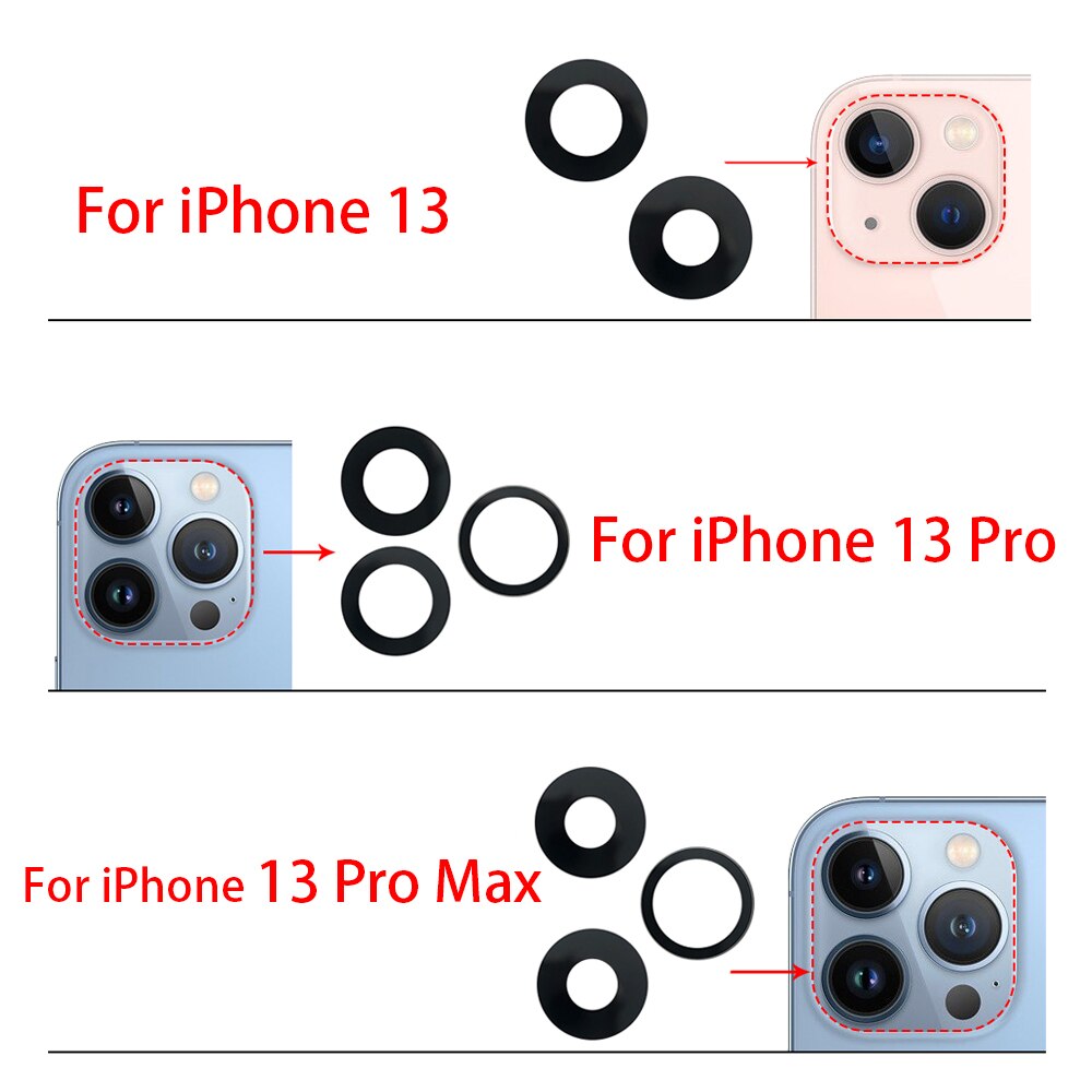 Nuovo obiettivo di vetro della fotocamera posteriore posteriore originale per iPhone 13 Pro Max Mini con parti di ricambio adesive adesive