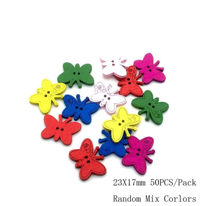Vêtements de couture pour enfants, 50 pièces, 2/4 trous, boutons mixtes en bois, accessoires multicolores, forme mixte Animal/fleur, bricolage, Scrapbooking13-25mm: SC214  23X17mm