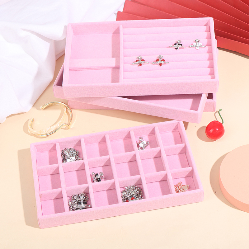 Pink Velvet Stackable Jewelry Display Tray Case for Jewellery Organizer Box Jewerly Organizer Jewelry Storage