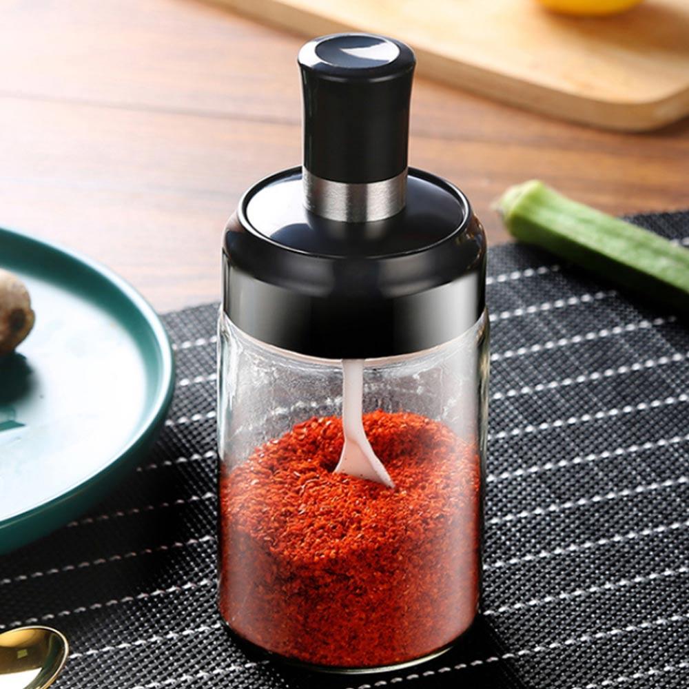 with Spoon Glass Storage Containers Condiment Pot Seasoning Bottles Oil Brush Bottle Spice Jar Leakproof Liquid Container