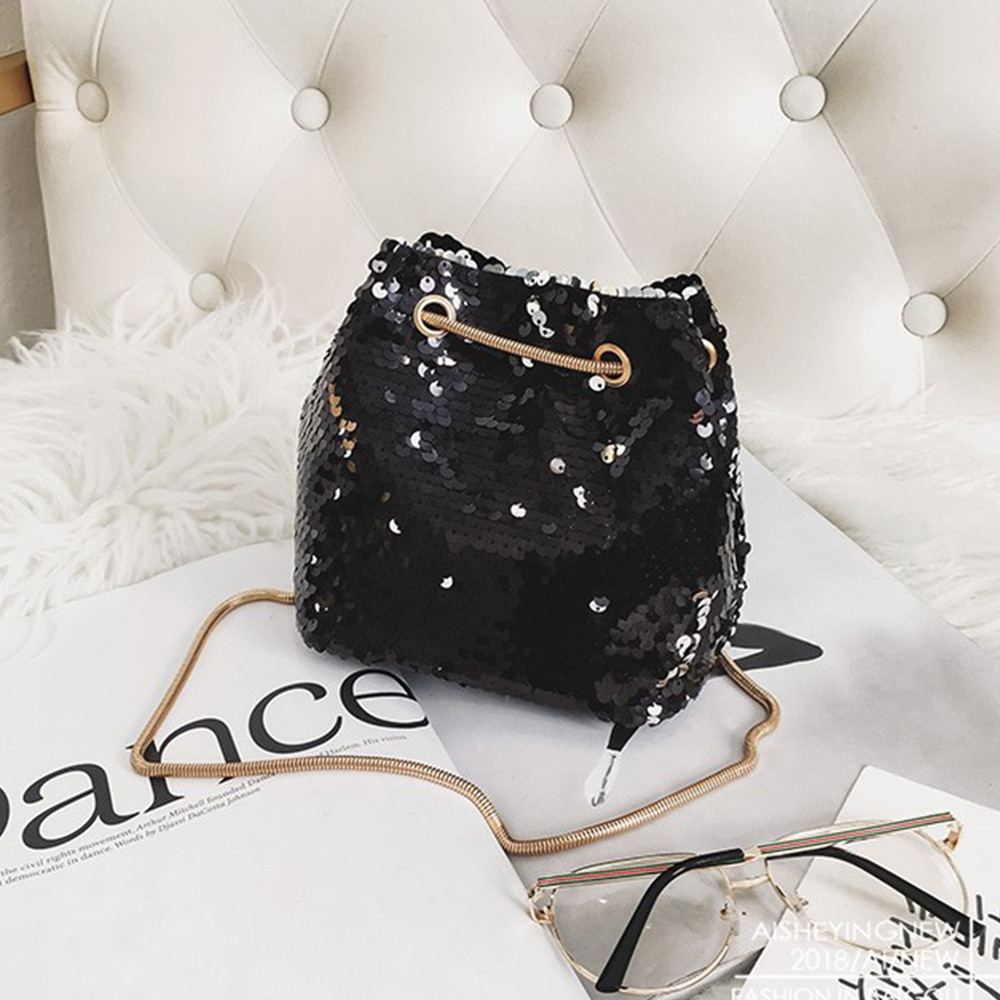Transer Pailletten Schulter Tasche Frauen Bling Shiny Glitter Pailletten Funkelnde Schulter Taschen Handtasche Größere Kapazität # LL: Black