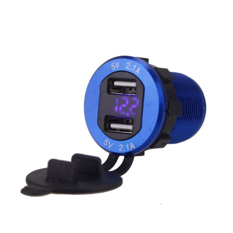 Aluminium 4.2A Dual Port Usb Lader Stopcontact Adapter Met Led Digitale Voltmeter Voor Telefoons Gps Auto Moto Atv Rv-