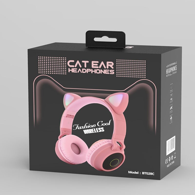 Söpö led kissan korva bluetooth langattomat kuulokkeet taitettavat cosplay kissan kuulokkeet pelikuulokkeet musiikille kuulokkeet mikrofoneilla