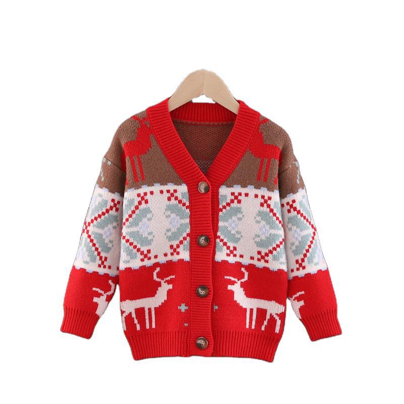 Ins Girls Sweaters Knit Children Christmas Sweaters Girls Winter Fleece Cardigans Girls&#39; Cardigans