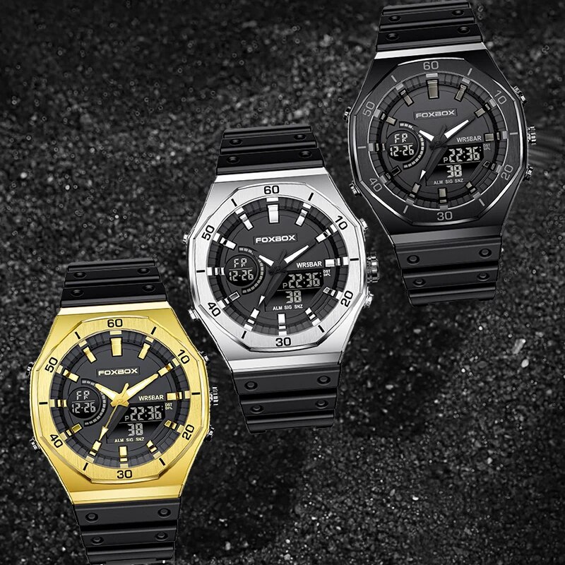 dual display uhren für männer casual sport chronograph quarz großes zifferblatt armbanduhr silikon wasserdicht digitaluhr