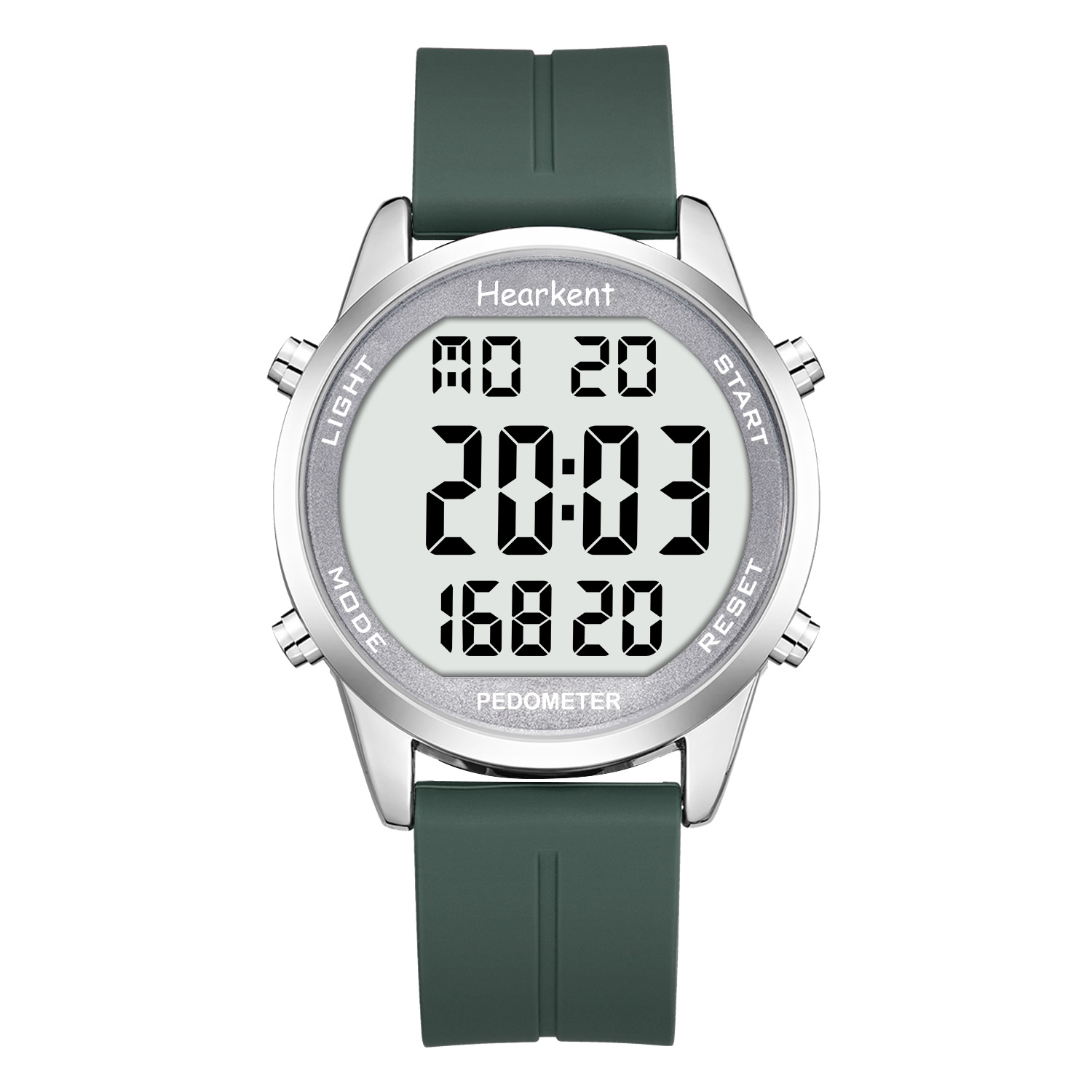 Hearkent pedômetro relógio digital masculino sem bluetooth relógios esportivos passo calorias contador andando rastreador de fitness relógio de pulso: Verde