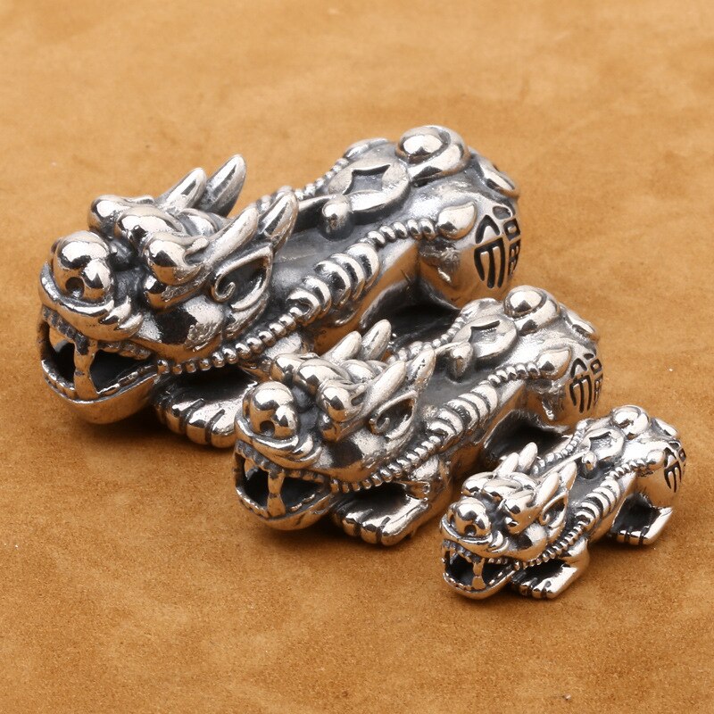 Real 925 Silver color Fengshui Pixiu Beads Thai Silver Lucky Beast Jewelry Wealth Pixiu Beads Powerful for wealth DIY Charm