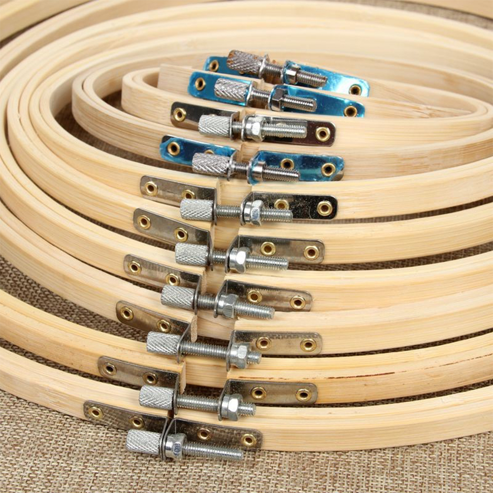 10 Size Sewing Tool Round Wooden Embroidery Hoops Frame Set Bamboo Embroidery Hoop Rings for DIY Cross Stitch Needle Craft Tool
