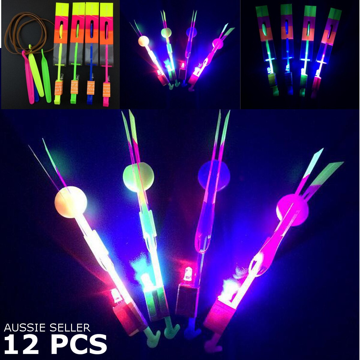 12 Stuks Kinderen Speelgoed Led Vlieger Led Roterende Verbazingwekkende Licht Pijl Vliegtuig Helikopter Flying Umbrella Kinderspeelgoed