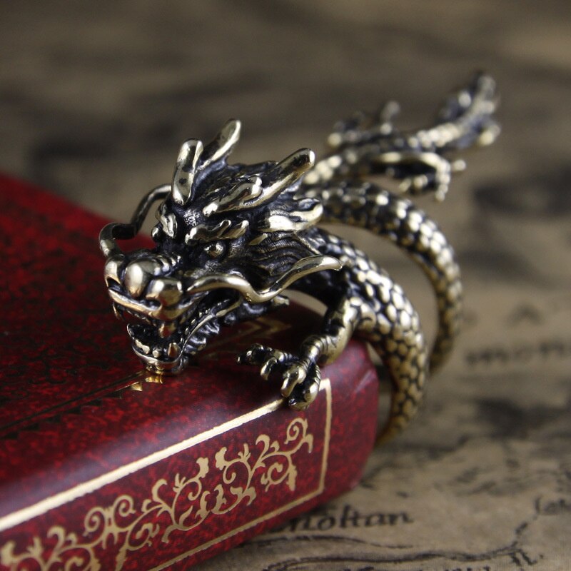 Chinese Dragon Pattern Twine Finger Ring For Men Cocktail Party Hand Accessories Classic Jewelry Black Band Cheap