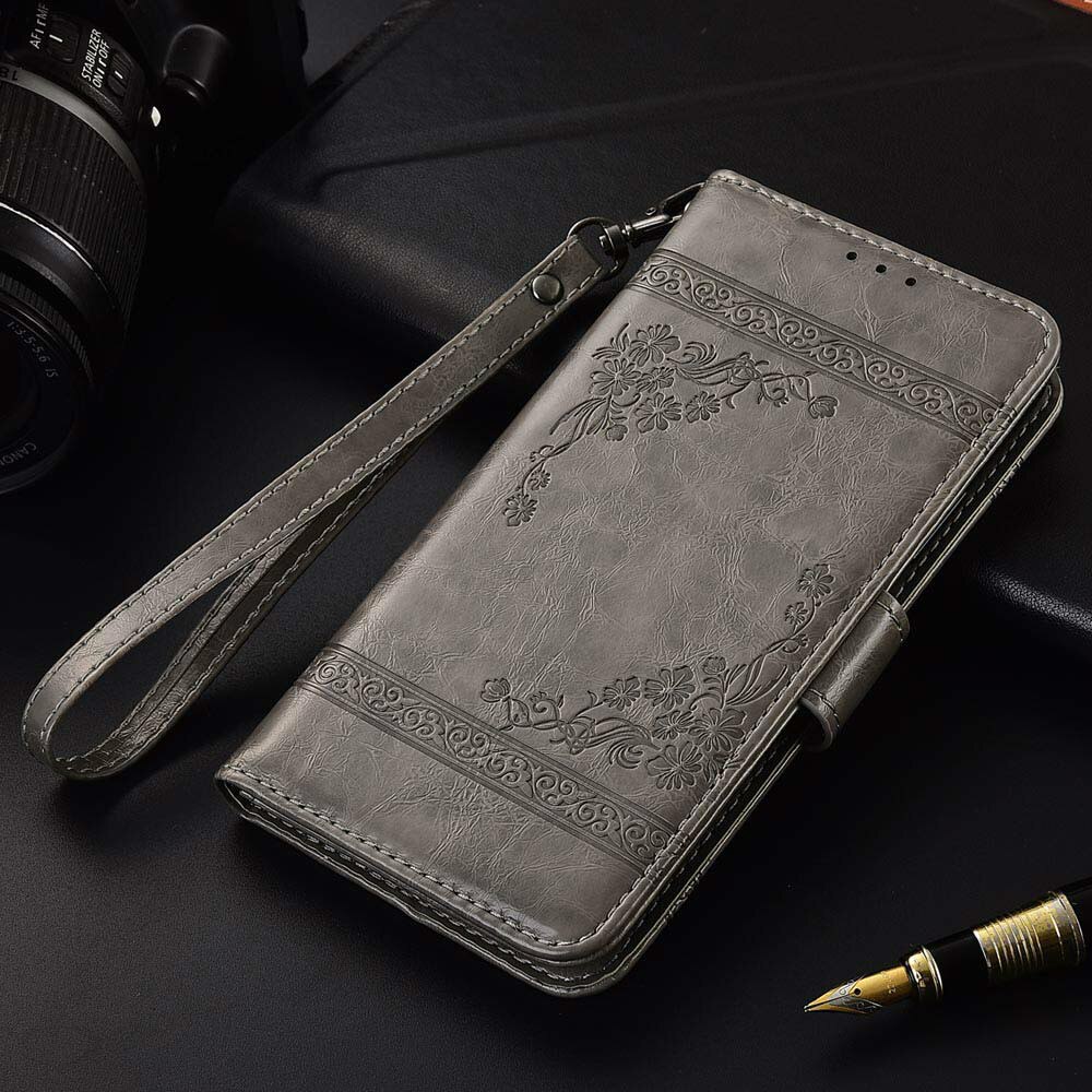 Flip Leather Case For ZTE Blade 20 smart Fundas Printed Flower 100% Special wallet stand case with Strap: oil gray