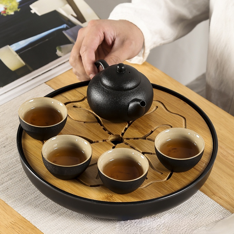 Simple Japanese-style Dry Tea Tray Melamine Bamboo Tea Table Water Storage Hotel Travel Tea Set Home Portable Tray Wooden Tray