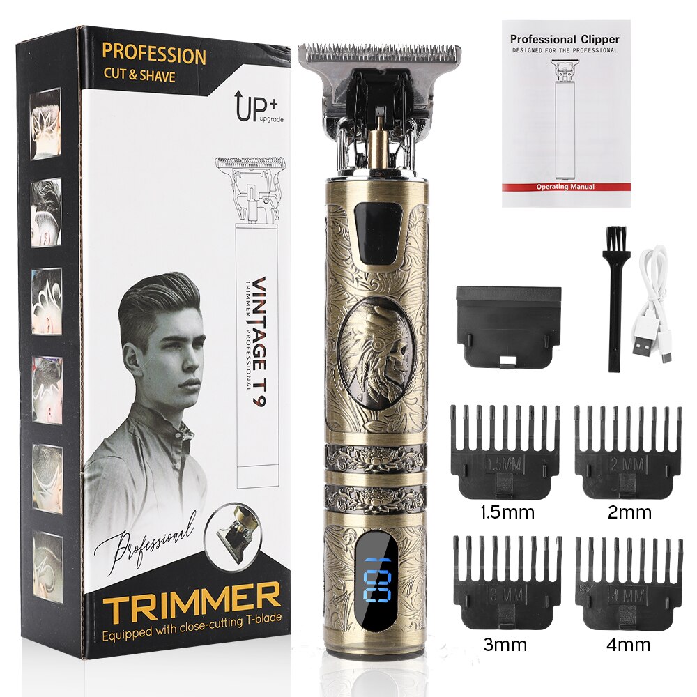 T9 Electric Hair Clipper Rechargeable Shaver Beard Trimmer 0mm Men Hair Cutting Machine Barber Hair Cutter Razor Mower for Man: LCD Indian with box